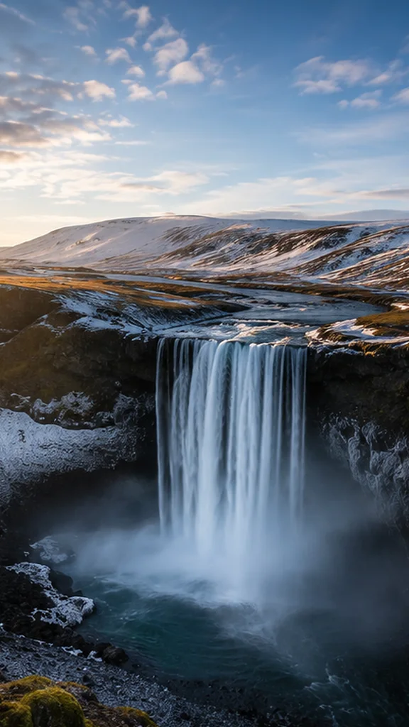Startframe: Island-Wasserfall im Tageslicht mit blauem Himmel