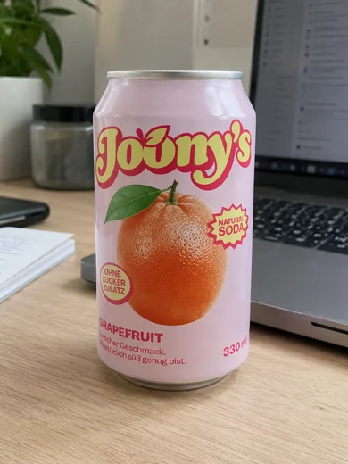 Dose pinker Limonade, Label mit Schriftzug und Grapefruit vollständig lesbar